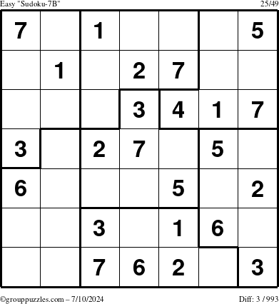 The grouppuzzles.com Easy Sudoku-7B puzzle for Wednesday July 10, 2024