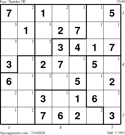 The grouppuzzles.com Easy Sudoku-7B puzzle for Wednesday July 10, 2024 with all 3 steps marked