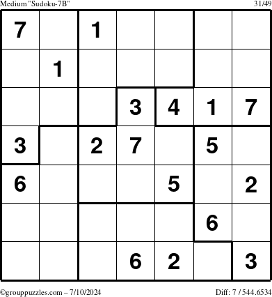 The grouppuzzles.com Medium Sudoku-7B puzzle for Wednesday July 10, 2024