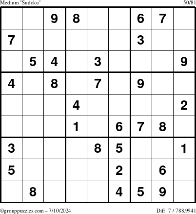 The grouppuzzles.com Medium Sudoku puzzle for Wednesday July 10, 2024