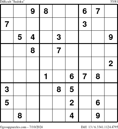 The grouppuzzles.com Difficult Sudoku puzzle for Wednesday July 10, 2024