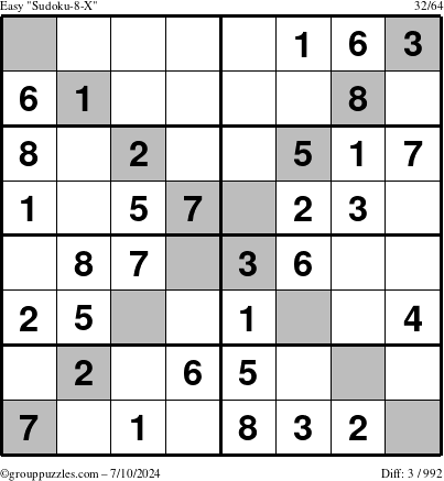 The grouppuzzles.com Easy Sudoku-8-X puzzle for Wednesday July 10, 2024