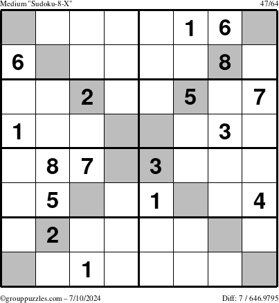 The grouppuzzles.com Medium Sudoku-8-X puzzle for Wednesday July 10, 2024