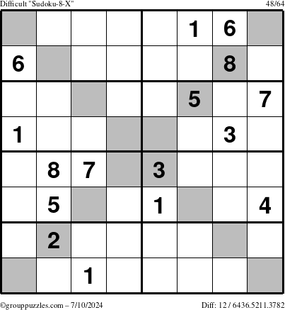 The grouppuzzles.com Difficult Sudoku-8-X puzzle for Wednesday July 10, 2024