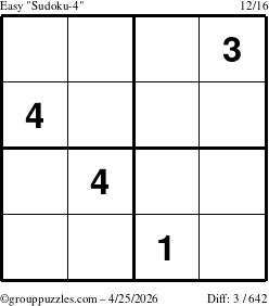 The grouppuzzles.com Easy Sudoku-4 puzzle for Saturday April 25, 2026