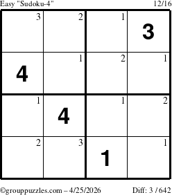 The grouppuzzles.com Easy Sudoku-4 puzzle for Saturday April 25, 2026 with the first 3 steps marked