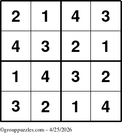 The grouppuzzles.com Answer grid for the Sudoku-4 puzzle for Saturday April 25, 2026