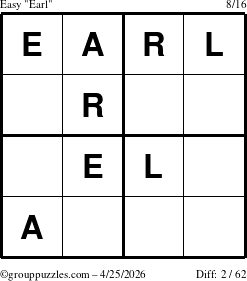 The grouppuzzles.com Easy Earl puzzle for Saturday April 25, 2026