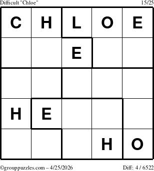 The grouppuzzles.com Difficult Chloe puzzle for Saturday April 25, 2026