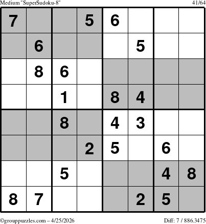 The grouppuzzles.com Medium SuperSudoku-8 puzzle for Saturday April 25, 2026