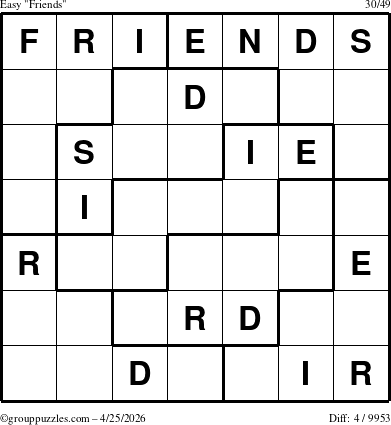 The grouppuzzles.com Easy Friends puzzle for Saturday April 25, 2026