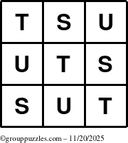 The grouppuzzles.com Answer grid for the TicTac-STU puzzle for Thursday November 20, 2025