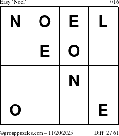 The grouppuzzles.com Easy Noel puzzle for Thursday November 20, 2025