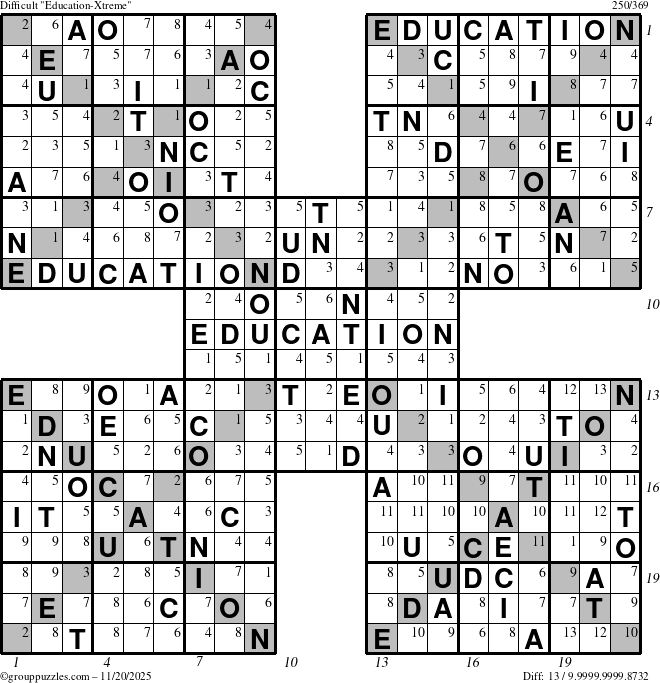 The grouppuzzles.com Difficult Education-Xtreme puzzle for Thursday November 20, 2025 with all 13 steps marked