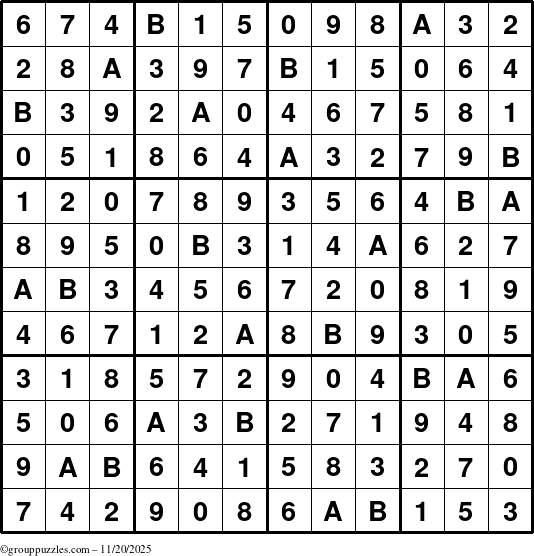 The grouppuzzles.com Answer grid for the Sudoku-12up puzzle for Thursday November 20, 2025