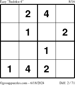 The grouppuzzles.com Easy Sudoku-4 puzzle for Tuesday June 18, 2024