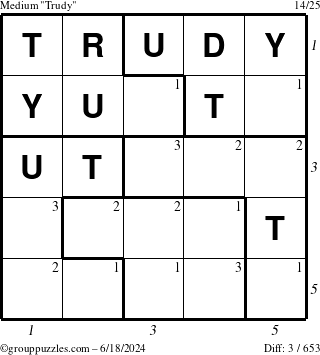 The grouppuzzles.com Medium Trudy puzzle for Tuesday June 18, 2024 with all 3 steps marked