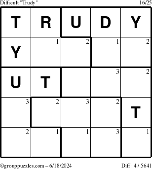 The grouppuzzles.com Difficult Trudy puzzle for Tuesday June 18, 2024 with the first 3 steps marked