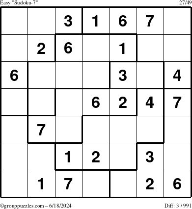 The grouppuzzles.com Easy Sudoku-7 puzzle for Tuesday June 18, 2024