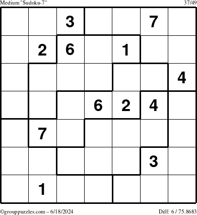 The grouppuzzles.com Medium Sudoku-7 puzzle for Tuesday June 18, 2024