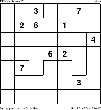 The grouppuzzles.com Difficult Sudoku-7 puzzle for Tuesday June 18, 2024