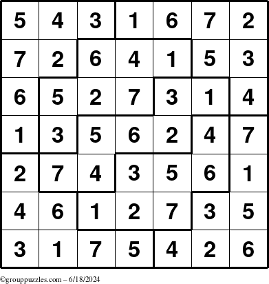 The grouppuzzles.com Answer grid for the Sudoku-7 puzzle for Tuesday June 18, 2024