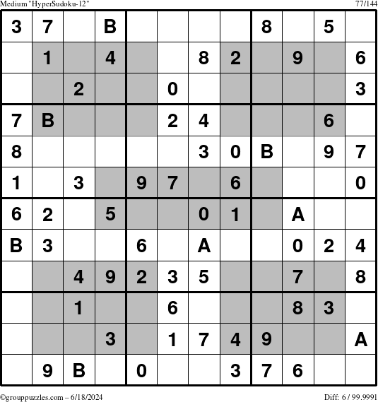 The grouppuzzles.com Medium HyperSudoku-12 puzzle for Tuesday June 18, 2024