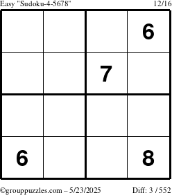 The grouppuzzles.com Easy Sudoku-4-5678 puzzle for Friday May 23, 2025