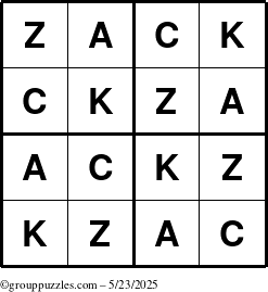 The grouppuzzles.com Answer grid for the Zack puzzle for Friday May 23, 2025