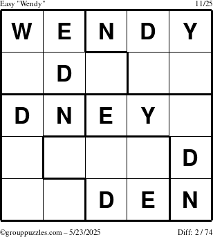 The grouppuzzles.com Easy Wendy puzzle for Friday May 23, 2025