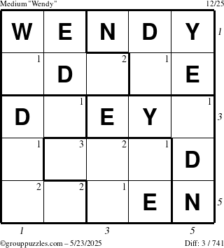 The grouppuzzles.com Medium Wendy puzzle for Friday May 23, 2025 with all 3 steps marked