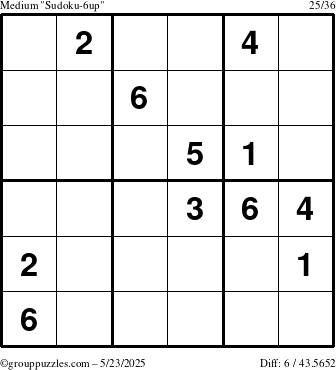The grouppuzzles.com Medium Sudoku-6up puzzle for Friday May 23, 2025