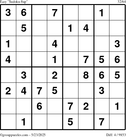 The grouppuzzles.com Easy Sudoku-8up puzzle for Friday May 23, 2025