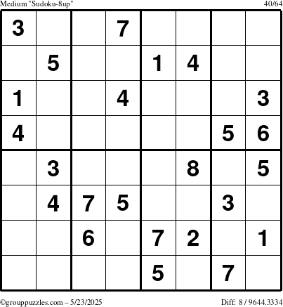 The grouppuzzles.com Medium Sudoku-8up puzzle for Friday May 23, 2025