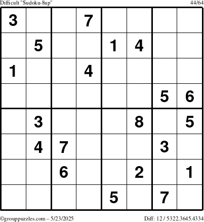 The grouppuzzles.com Difficult Sudoku-8up puzzle for Friday May 23, 2025