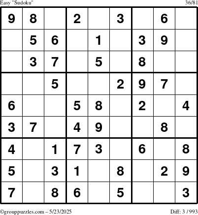 The grouppuzzles.com Easy Sudoku puzzle for Friday May 23, 2025