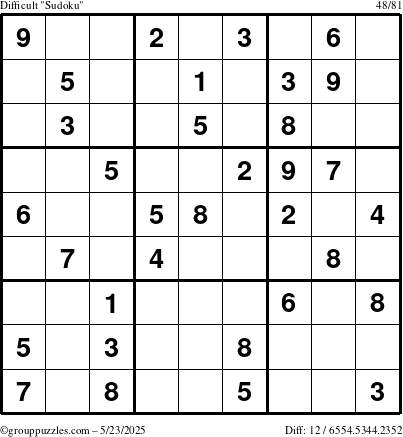 The grouppuzzles.com Difficult Sudoku puzzle for Friday May 23, 2025