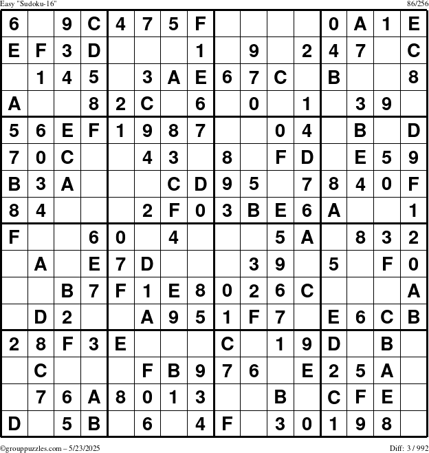 The grouppuzzles.com Easy Sudoku-16 puzzle for Friday May 23, 2025