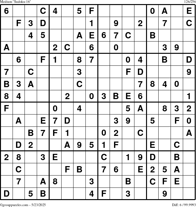 The grouppuzzles.com Medium Sudoku-16 puzzle for Friday May 23, 2025