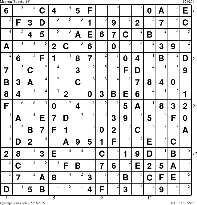 The grouppuzzles.com Medium Sudoku-16 puzzle for Friday May 23, 2025 with all 6 steps marked