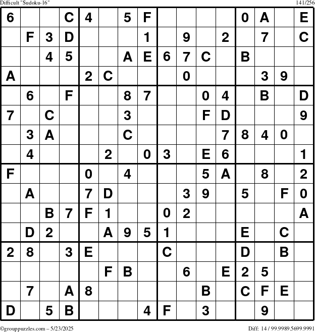 The grouppuzzles.com Difficult Sudoku-16 puzzle for Friday May 23, 2025