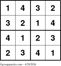 The grouppuzzles.com Answer grid for the Sudoku-4 puzzle for Tuesday April 28, 2026