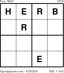 The grouppuzzles.com Easy Herb puzzle for Tuesday April 28, 2026