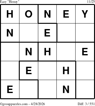 The grouppuzzles.com Easy Honey puzzle for Tuesday April 28, 2026