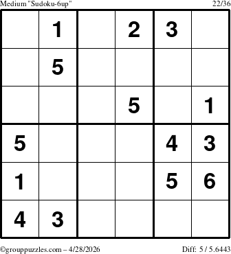 The grouppuzzles.com Medium Sudoku-6up puzzle for Tuesday April 28, 2026