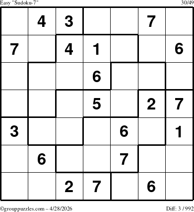 The grouppuzzles.com Easy Sudoku-7 puzzle for Tuesday April 28, 2026