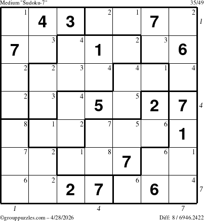 The grouppuzzles.com Medium Sudoku-7 puzzle for Tuesday April 28, 2026 with all 8 steps marked