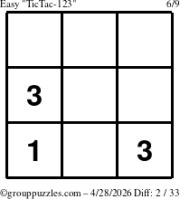 The grouppuzzles.com Easy TicTac-123 puzzle for Tuesday April 28, 2026