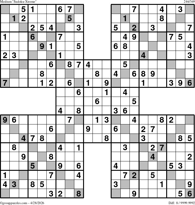 The grouppuzzles.com Medium Sudoku-Xtreme puzzle for Tuesday April 28, 2026