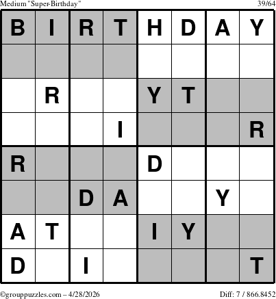 The grouppuzzles.com Medium Super-Birthday puzzle for Tuesday April 28, 2026